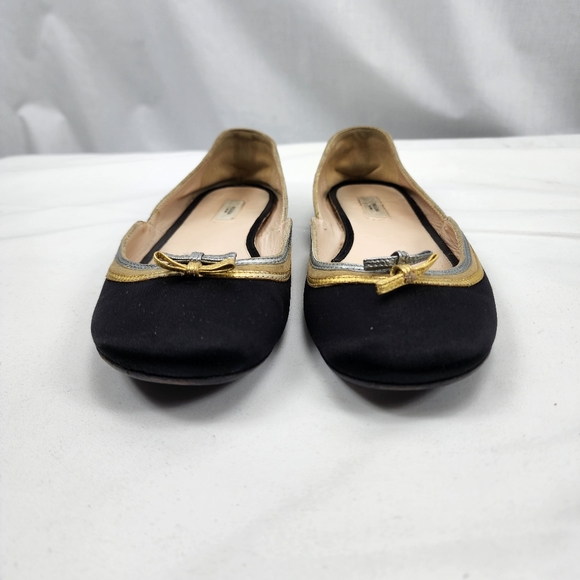 Prada Black Gold and Silver Flats Prada Size 38 US 8 - Picture 4 of 8